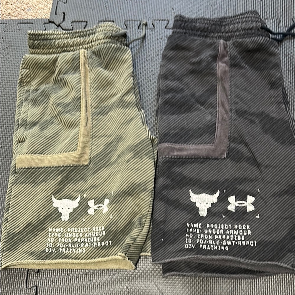 2 pairs Under Armour Project Rock Shorts - Green and Black